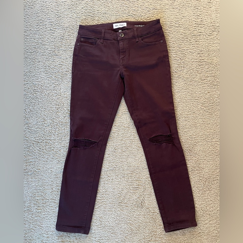 DL 1961 Maroon Straight Distressed Pants